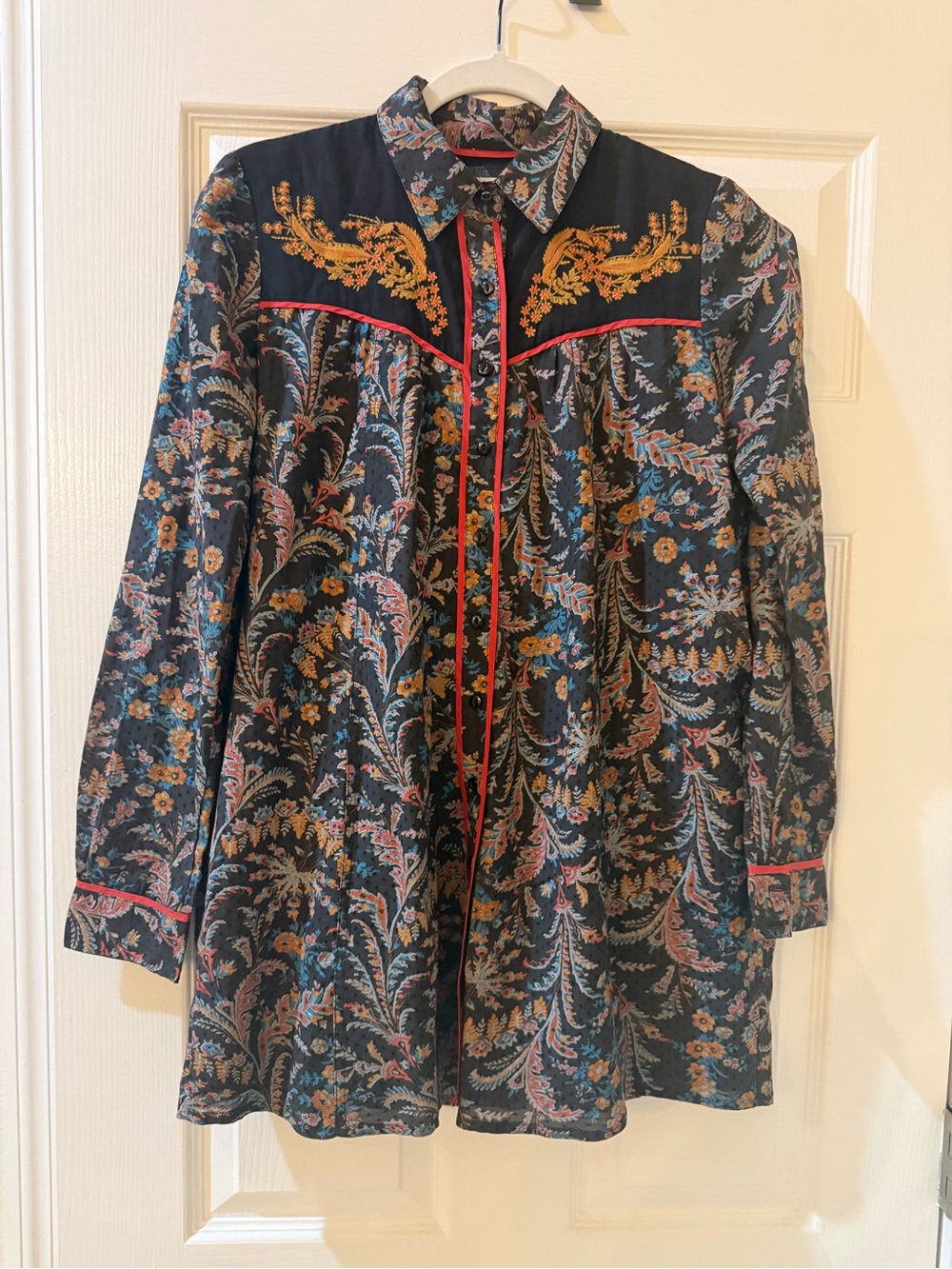 Anthropologie HOLDING HORSES Floral Print Button-Up Embroidered Western Shirt